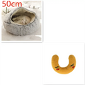 Gray plush cat bed pet with cozy interior and soft fuzzy faux fur exterior in a pink round plush design 50cm