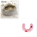 Gray plush cat bed pet with soft fuzzy exterior and cozy beige faux fur interior for pink round plush comfort