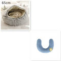 Gray plush cat bed pet with soft fuzzy faux fur exterior and cozy beige interior lining for pink round plush use