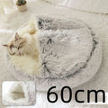 Pink round plush cat bed pet with cozy round shape and plush gray and white faux fur lining for warmth and comfort