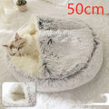 Soft plush gray and white faux fur cat bed pet with cozy rounded design for pink round plush warm cat bed pet