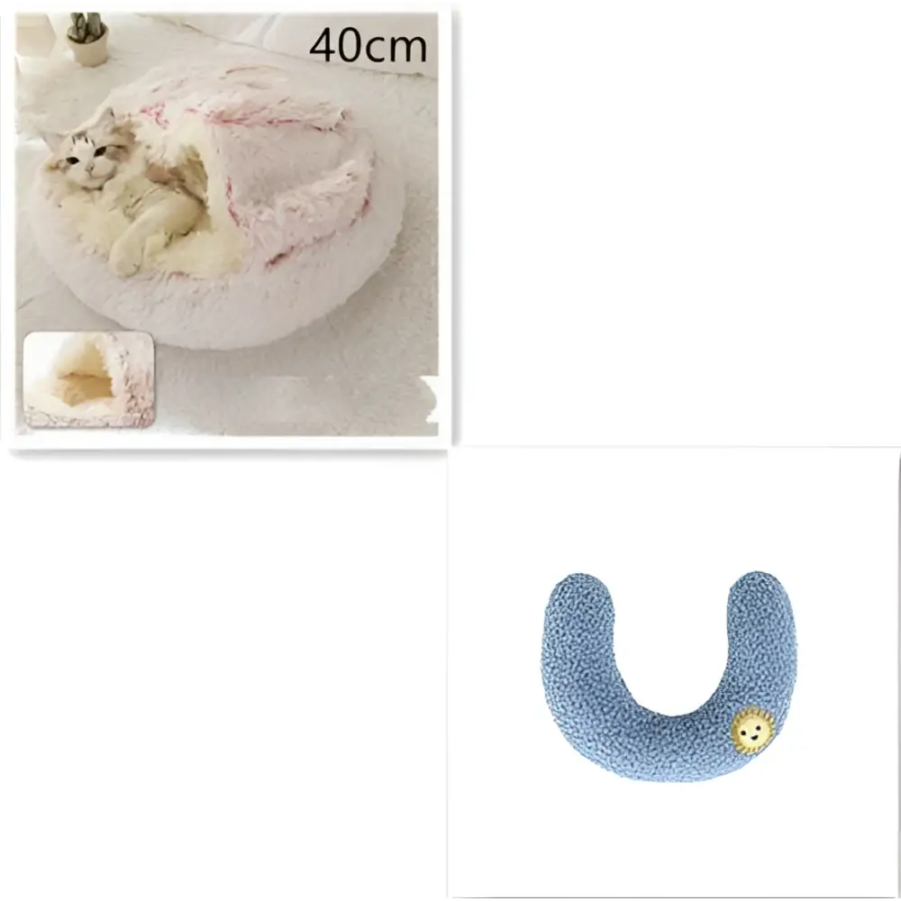 Soft plush pink round plush cat bed pet with cozy faux fur and decorative button for warmth and comfort