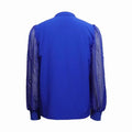 Royal blue sparkling top with sheer beaded long sleeves and diamond mesh splicing for an elegant look