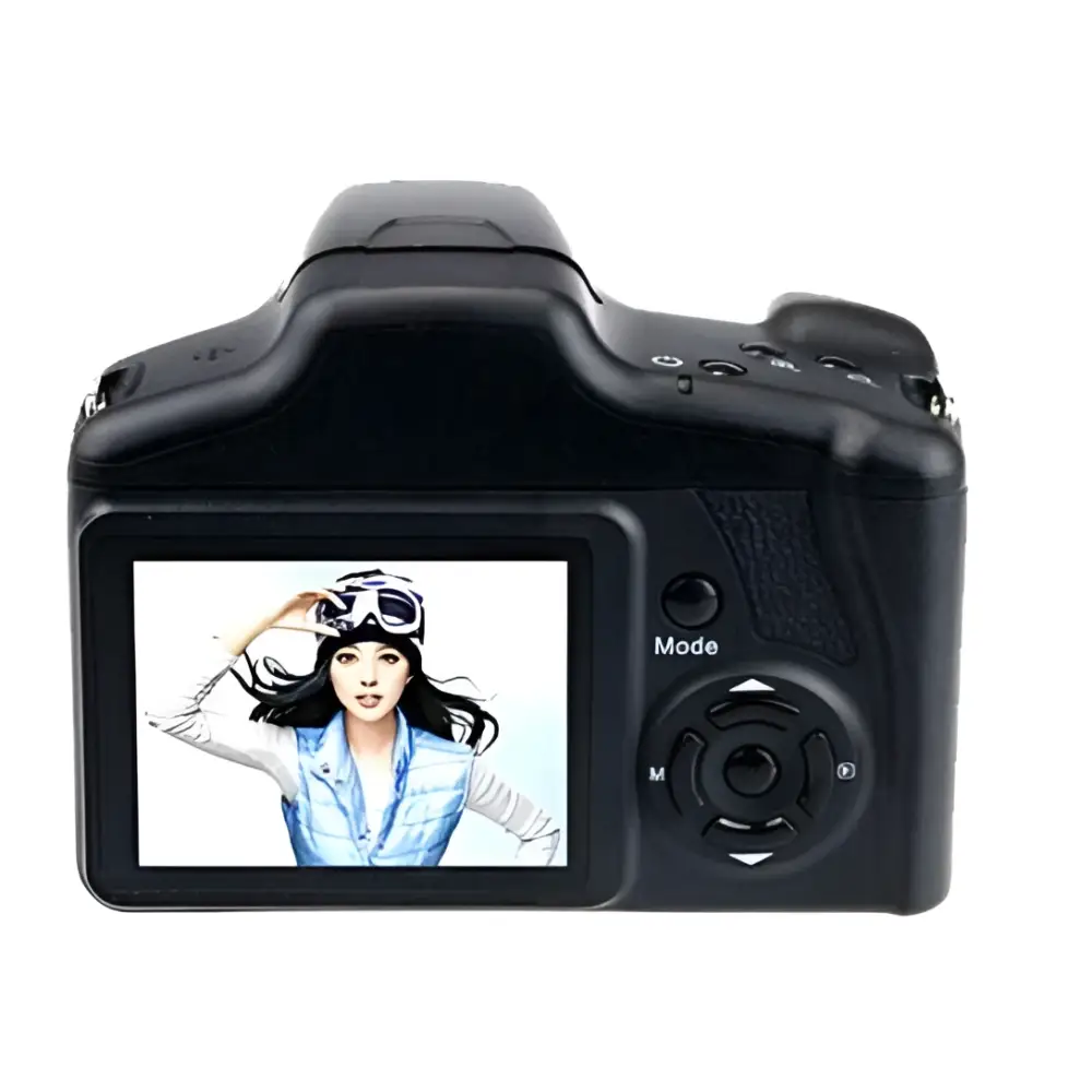 Black digital camera royale essence lux with red-accented lens featuring advanced zoom factor by nicolol branding