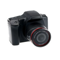 Black digital camera royale essence lux with advanced zoom factor and red-accented videolens ring