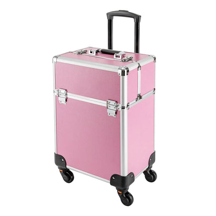 EcoTypee Makeup Train CaseLarge Cosmetic Trolley with LocksAluminum Alloy Beauty Train Case Organizer Pink - Royalessencelux