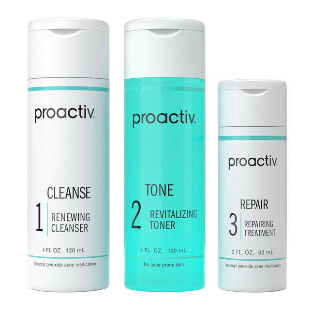 Proactiv 3 Step Acne Treatment - Benzoyl Peroxide Face Wash Repairing Acne Spot Treatment for Face And Body Exfoliating Toner - 60 Day Complete Acne Skin Care Kit - Royalessencelux