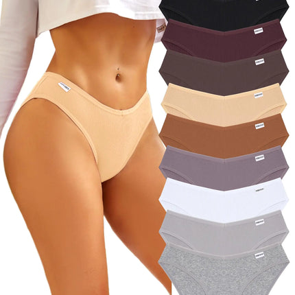 FINETOO Womens Underwear Cotton Bikini Rib Cheeky Panties Sexy V-shaped Waistband Hipster - Royalessencelux