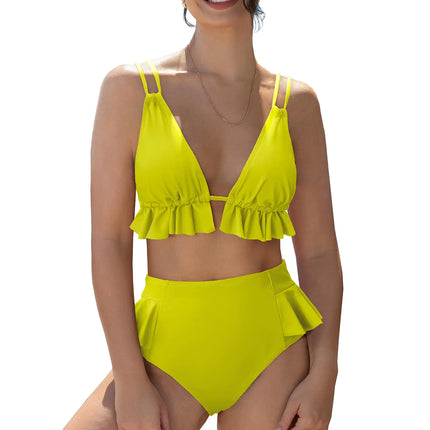 SPORLIKE Women High Waisted Swimsuit Ruffle Bikini Two Pieces Swimwear(Bottle GreenX-Large) - Royalessencelux
