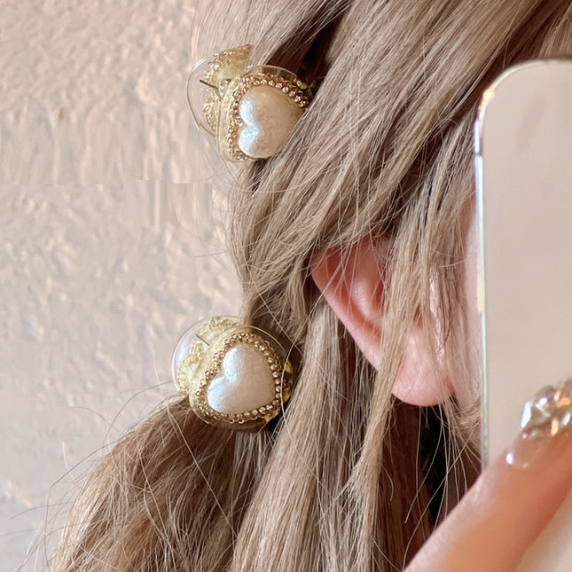 High-grade Girly Style Light Luxury Delicate Bead-set Diamond Love Pearl Cute Trumpet Loose Clip Head Clip Grip - Royalessencelux