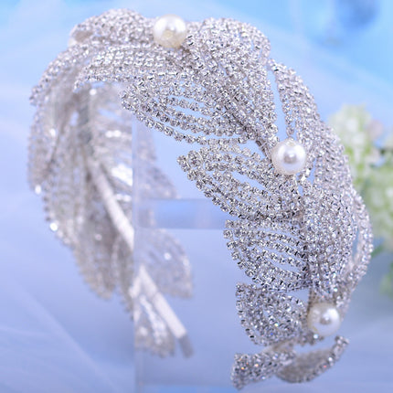 Rhinestone Leaf Handmade Headband Bridal Wedding Headdress - Royalessencelux