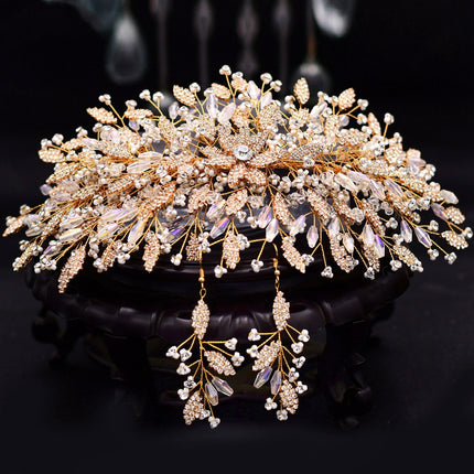Rhinestone Leaf Handmade Headband Bridal Wedding Headdress - Royalessencelux