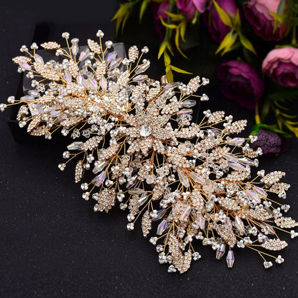 Rhinestone Leaf Handmade Headband Bridal Wedding Headdress - Royalessencelux