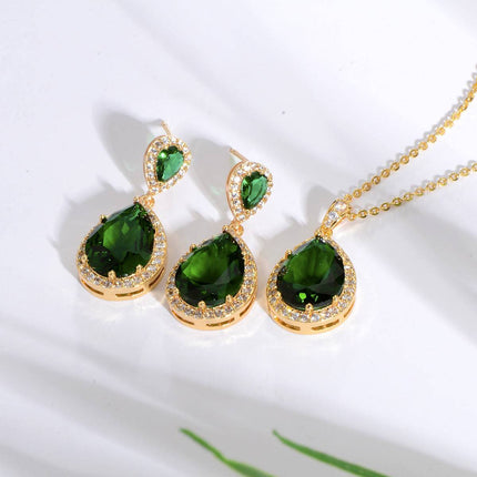 Bright Big Zircon Water Drops Necklace Eardrops Suit Bride Wedding Jewelry Simple Graceful - Royalessencelux