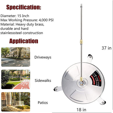 High Pressure Stainless Steel 3-wheel Extended Pole Floor Cleaner - Royalessencelux