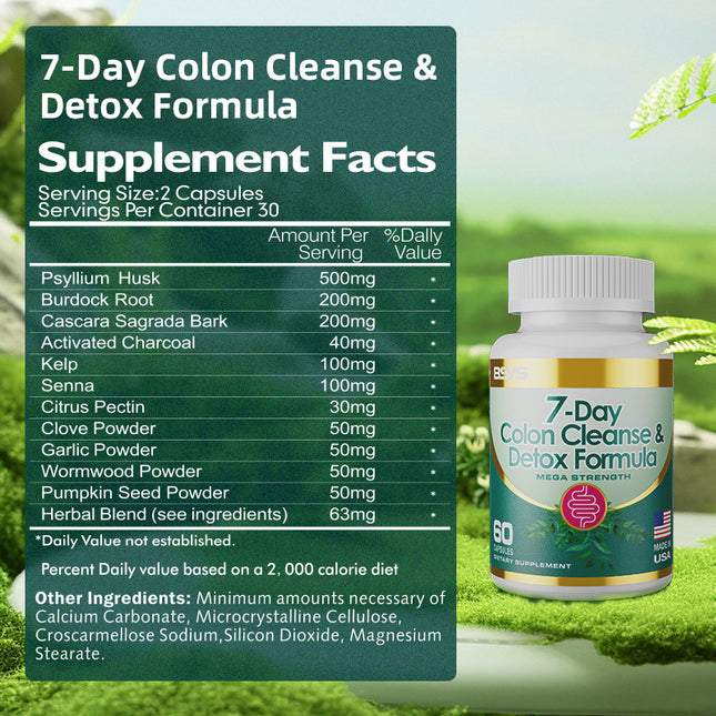 7-Day Colon Cleanse & Detox Formula Capsulese - Royalessencelux