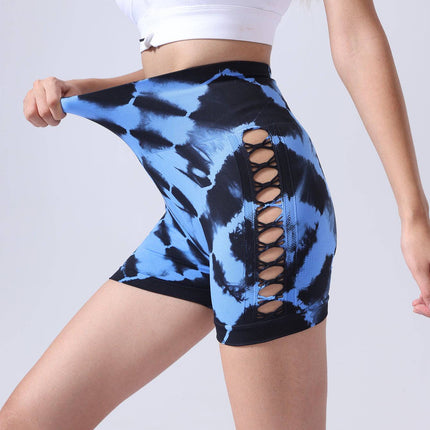 2 Pack Us Local Women's Side Cut-Out Tie-Dye Seamless Hip Lift High Waist Sports Fitness Yoga Shorts - Royalessencelux
