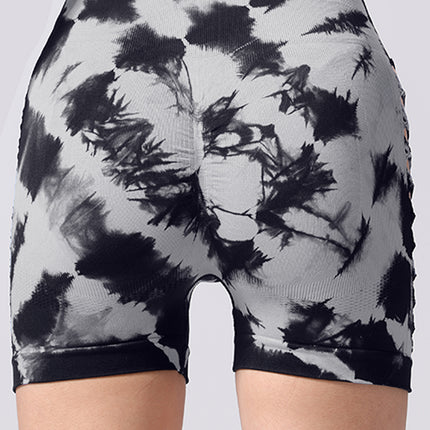 2 Pack Us Local Women's Side Cut-Out Tie-Dye Seamless Hip Lift High Waist Sports Fitness Yoga Shorts - Royalessencelux