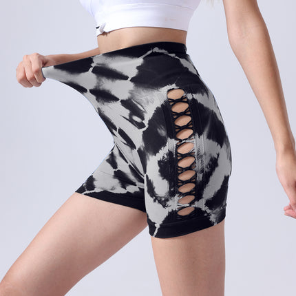 2 Pack Us Local Women's Side Cut-Out Tie-Dye Seamless Hip Lift High Waist Sports Fitness Yoga Shorts - Royalessencelux