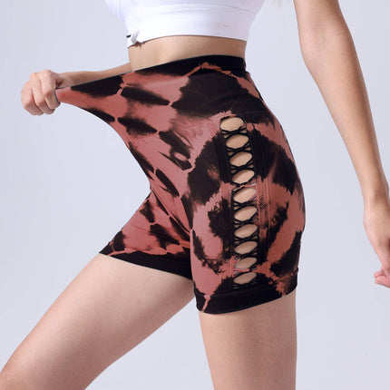 2 Pack Us Local Women's Side Cut-Out Tie-Dye Seamless Hip Lift High Waist Sports Fitness Yoga Shorts - Royalessencelux