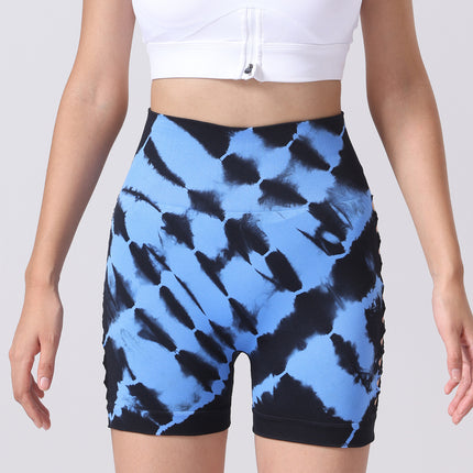 2 Pack Us Local Women's Side Cut-Out Tie-Dye Seamless Hip Lift High Waist Sports Fitness Yoga Shorts - Royalessencelux