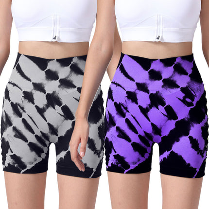 2 Pack Us Local Women's Side Cut-Out Tie-Dye Seamless Hip Lift High Waist Sports Fitness Yoga Shorts - Royalessencelux