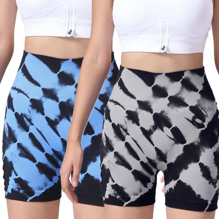 2 Pack Us Local Women's Side Cut-Out Tie-Dye Seamless Hip Lift High Waist Sports Fitness Yoga Shorts - Royalessencelux