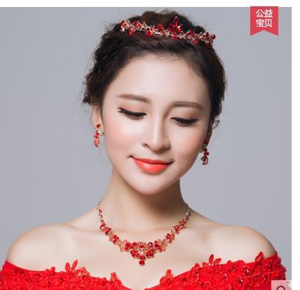 Bridal jewelry, red necklace, earrings, three sets of toast, clothing accessories wholesale - Royalessencelux
