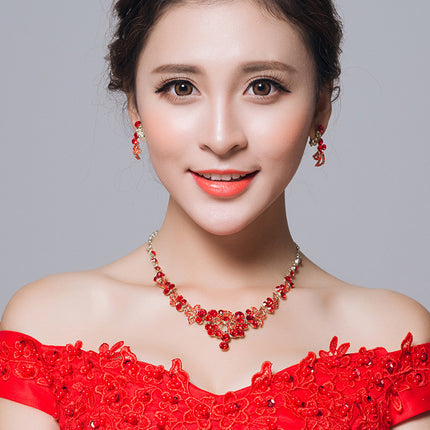 Bridal jewelry, red necklace, earrings, three sets of toast, clothing accessories wholesale - Royalessencelux