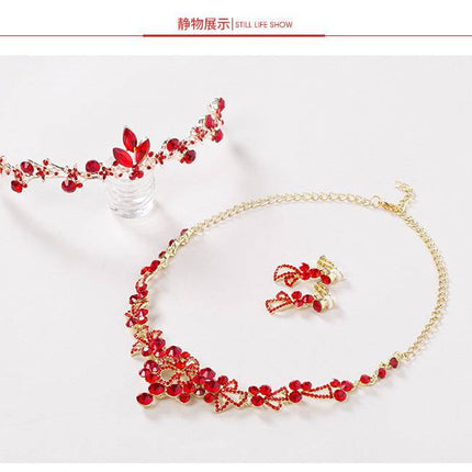 Bridal jewelry, red necklace, earrings, three sets of toast, clothing accessories wholesale - Royalessencelux