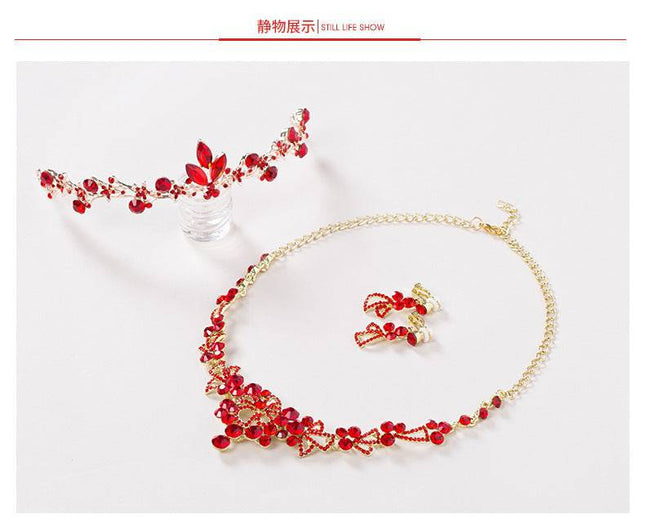 Bridal jewelry, red necklace, earrings, three sets of toast, clothing accessories wholesale - Royalessencelux