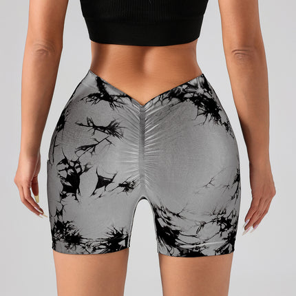 3 PACK Tie Dye Active Wear Shorts, Women Workout Shorts, High Waisted Contour Gym Yoga Biker Shorts, V Back Booty Biker Workout Gym Running Shorts - Royalessencelux