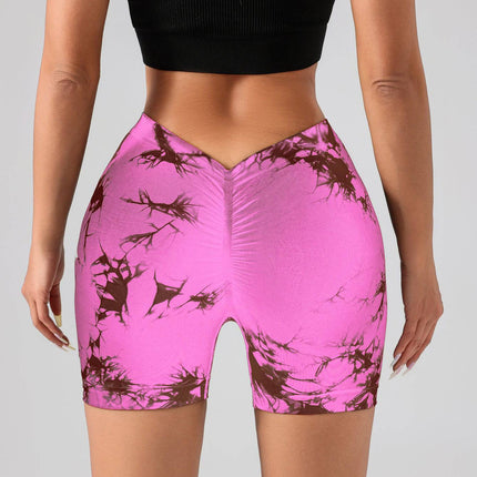 3 PACK Tie Dye Active Wear Shorts, Women Workout Shorts, High Waisted Contour Gym Yoga Biker Shorts, V Back Booty Biker Workout Gym Running Shorts - Royalessencelux