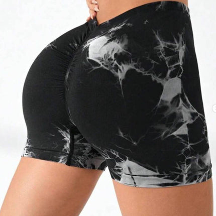 3 PACK Tie Dye Active Wear Shorts, Women Workout Shorts, High Waisted Contour Gym Yoga Biker Shorts, V Back Booty Biker Workout Gym Running Shorts - Royalessencelux