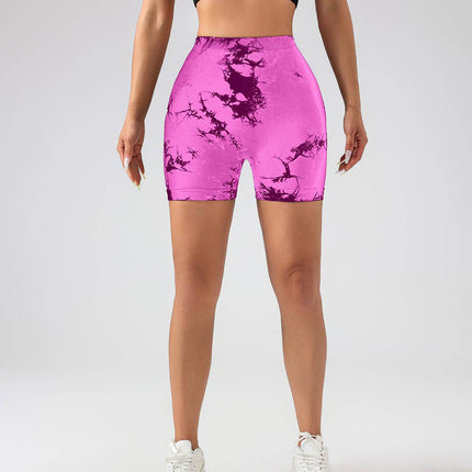 3 PACK Tie Dye Active Wear Shorts, Women Workout Shorts, High Waisted Contour Gym Yoga Biker Shorts, V Back Booty Biker Workout Gym Running Shorts - Royalessencelux