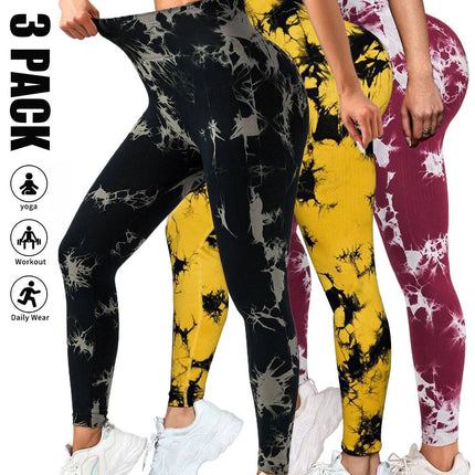 3 Pack Tie Dye Workout Seamless Leggings For Women High Waist Gym Leggings Yoga Pants, Seamless Leggings For Women High Waist Yoga Pants - Royalessencelux