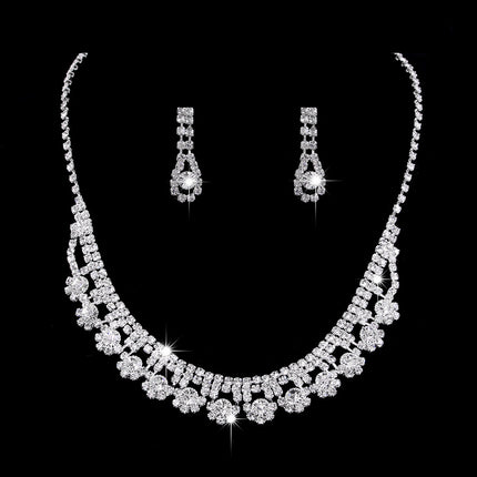 Full Rhinestone Zircon Water Drop Necklace Earrings Jewelry Set - Royalessencelux