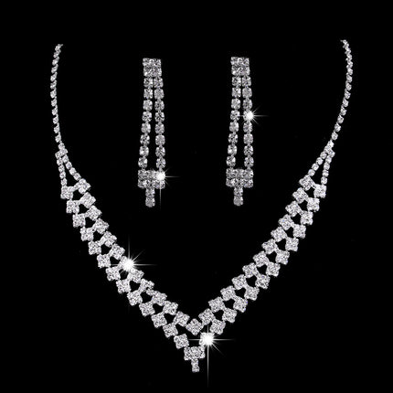 Full Rhinestone Zircon Water Drop Necklace Earrings Jewelry Set - Royalessencelux