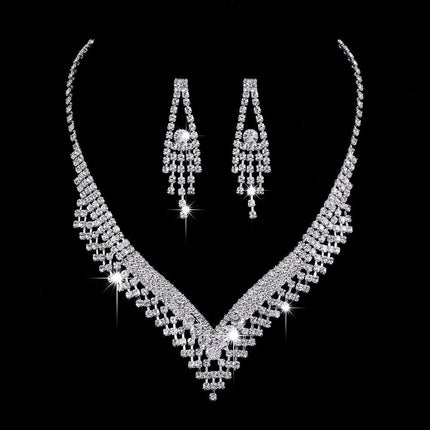Full Rhinestone Zircon Water Drop Necklace Earrings Jewelry Set - Royalessencelux