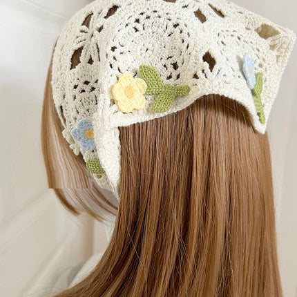 French Style Triangular Binder Retro Headcloth Knitted Headdress Photo - Royalessencelux