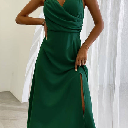 V-neck Slit Sling Dress Summer Fashion Sexy Slim Suspender Dresses For Women Clothing - Royalessencelux