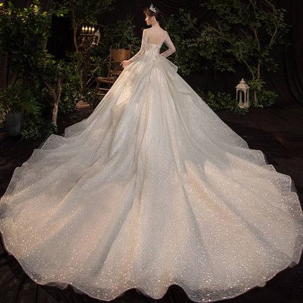 Wedding Evening Dress New Bride French Temperament Dream Long-sleeved Retro Big Tail - Royalessencelux