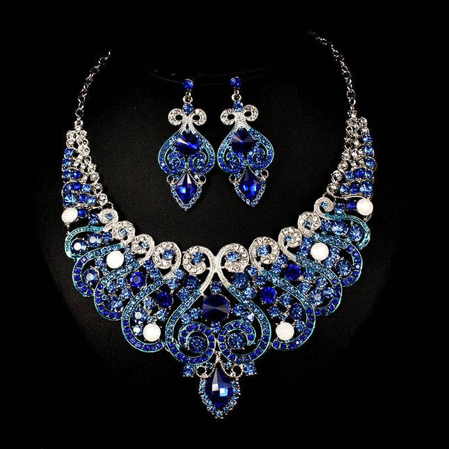 Fast selling explosion, Middle East, Europe and America, colorful exaggerated bride necklace, earring set, alloy color plating - Royalessencelux