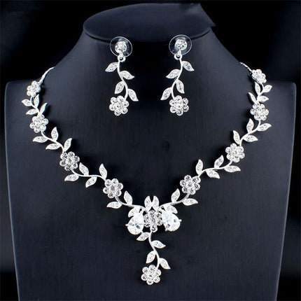 Golden Zircon Jewelry Set Bridal Necklace Earrings Wedding Two-piece Set - Royalessencelux
