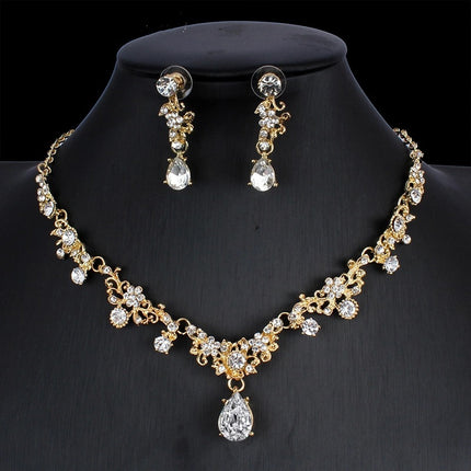 Golden Zircon Jewelry Set Bridal Necklace Earrings Wedding Two-piece Set - Royalessencelux