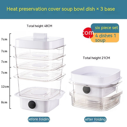 Multi-layer Dish Cover Heat Preservation Kitchen Cover Dining Table Leftover Storage Box Transparent Stack Cooking Hood Steamer - Royalessencelux