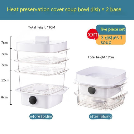 Multi-layer Dish Cover Heat Preservation Kitchen Cover Dining Table Leftover Storage Box Transparent Stack Cooking Hood Steamer - Royalessencelux