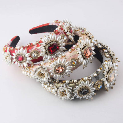 New Fashion European And American Style Baroque Light Luxury Sponge Rhinestone Pearl GEM Headband - Royalessencelux