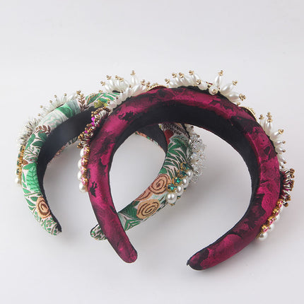New Fashion European And American Style Baroque Light Luxury Sponge Rhinestone Pearl GEM Headband - Royalessencelux
