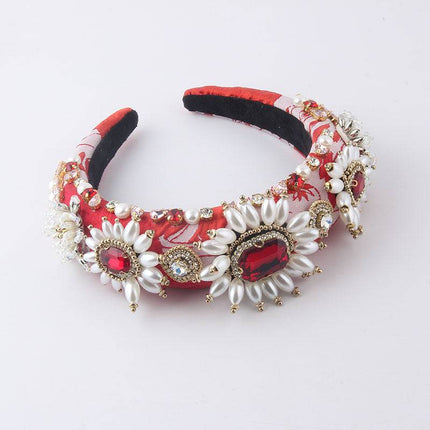 New Fashion European And American Style Baroque Light Luxury Sponge Rhinestone Pearl GEM Headband - Royalessencelux